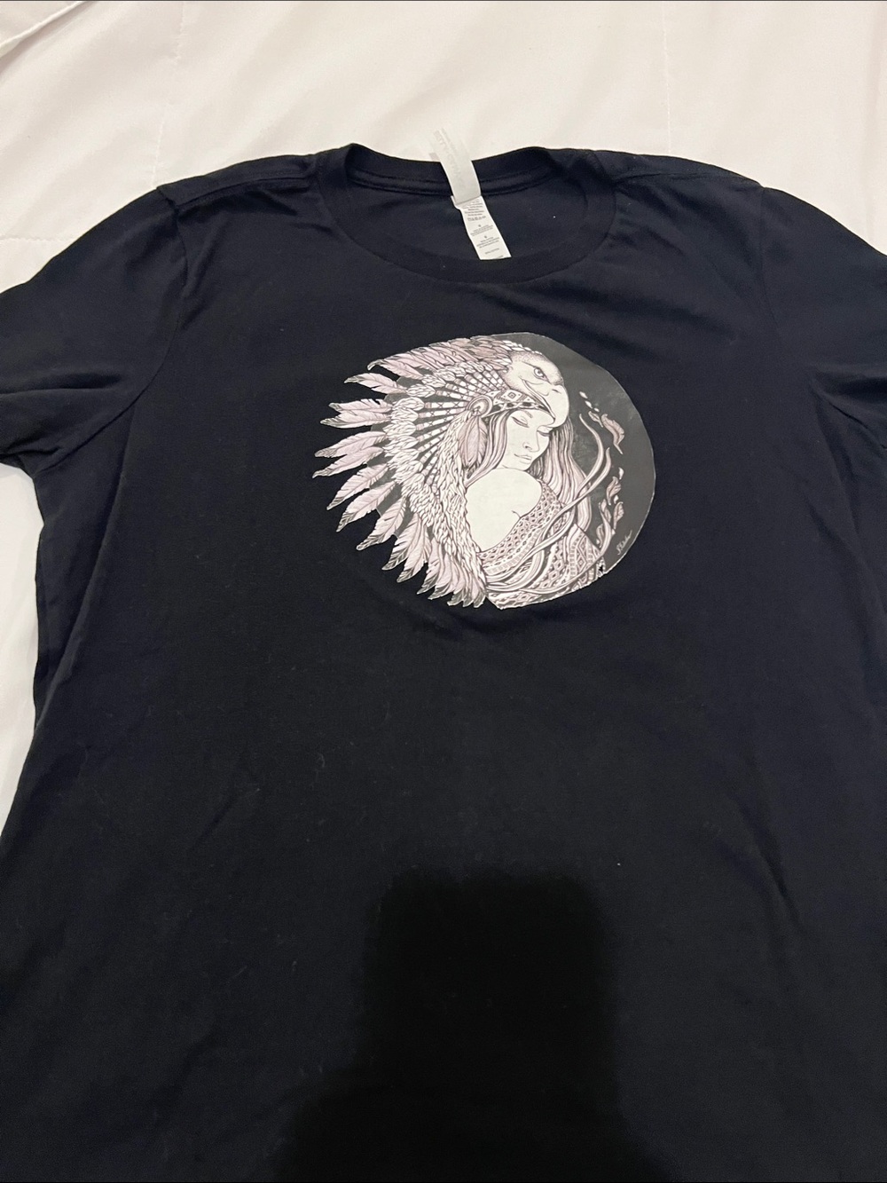 Bella Canvas Black Short-Sleeve Tee with Pale Feathered Portrait Graphic